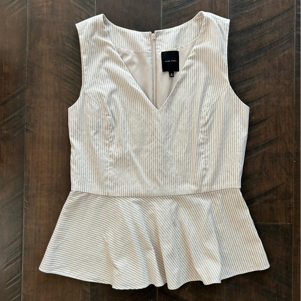 Alex Marie Beige and White Striped Top
